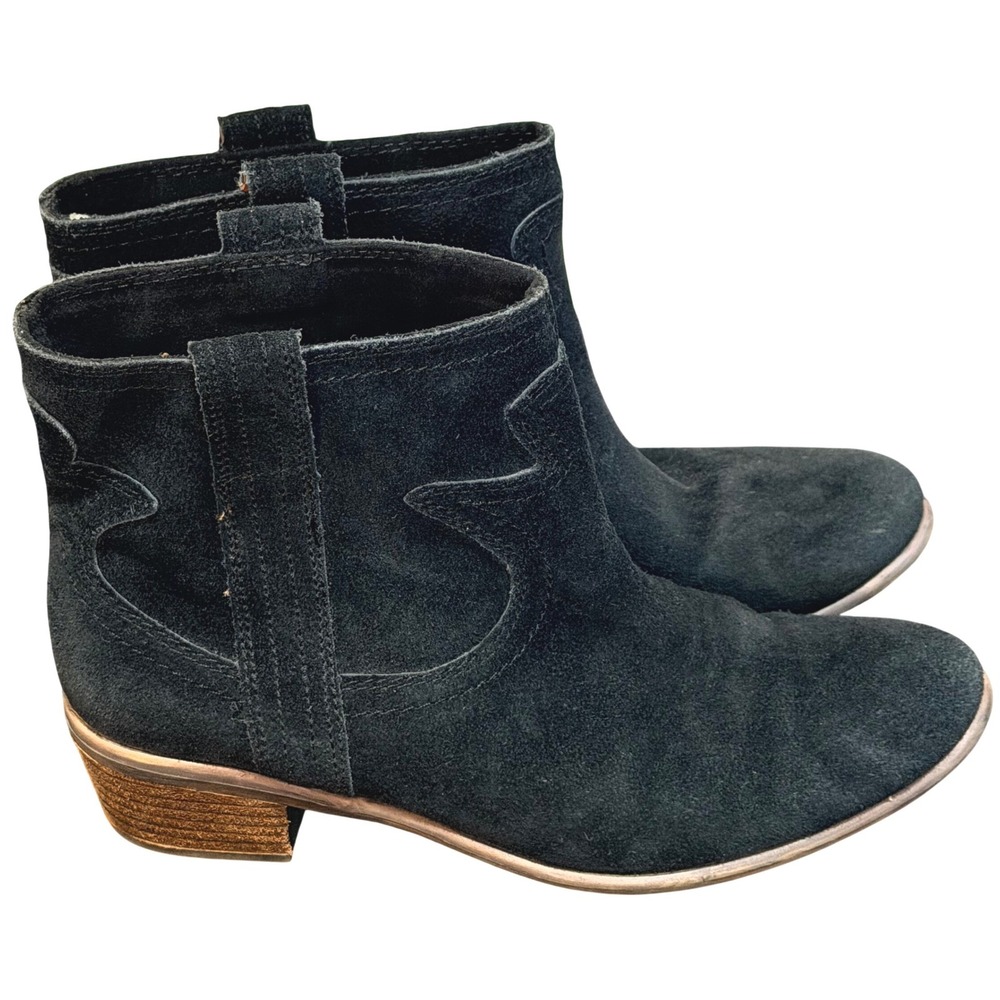 Lucky Brand Terra Booties Womens 7.5 Black Suede Western Ankle Boots Boho